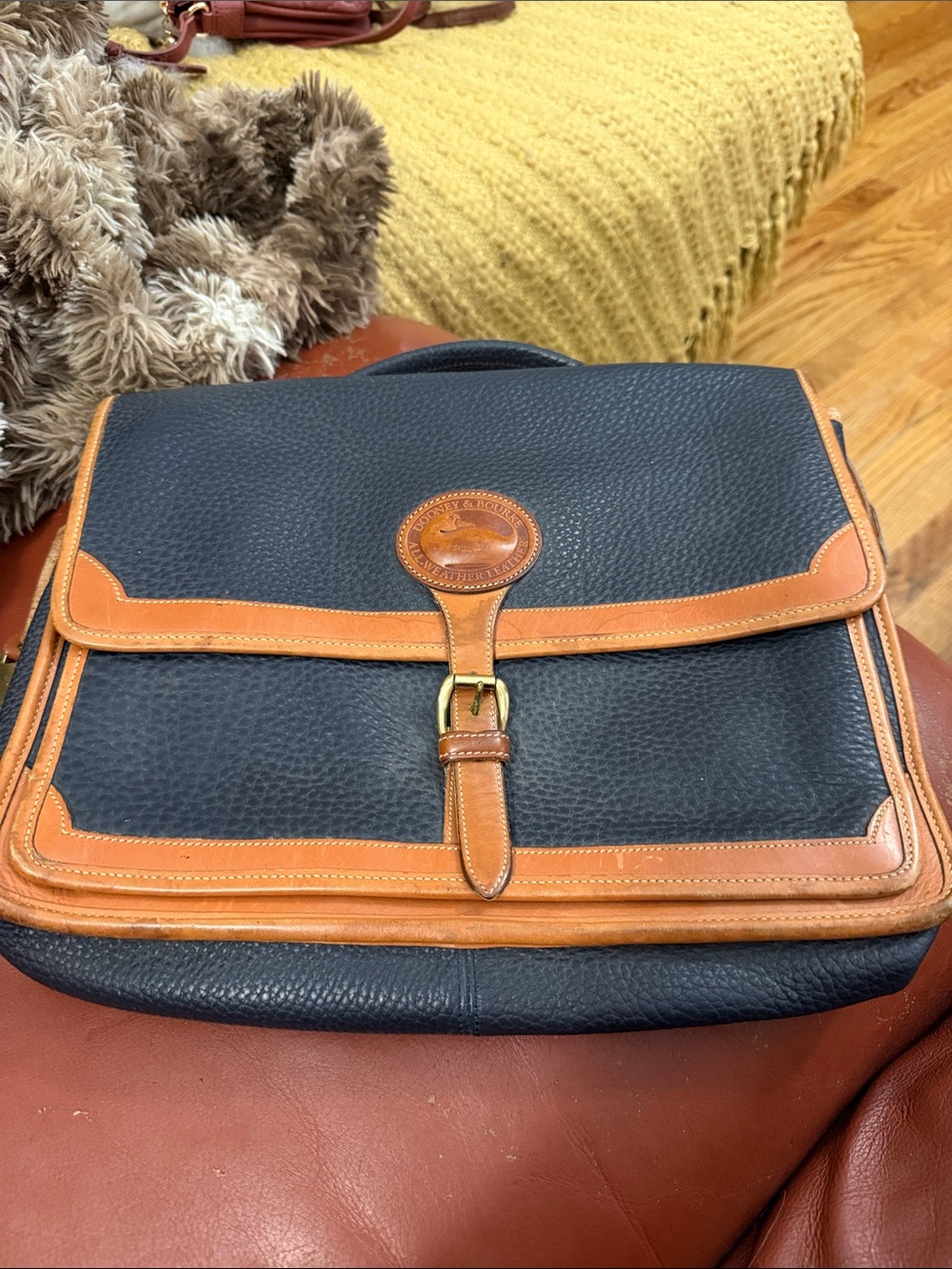 Dooney & Bourke Black and Tan Leather Briefcase Messenger